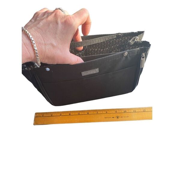 In Bag black nylon fabric bag insert with black white grey pattern lining adjust - Picture 3 of 7